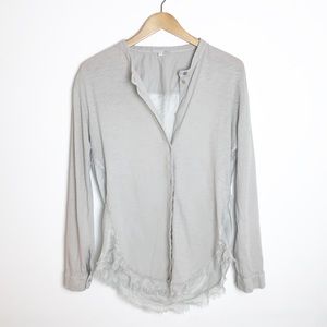 NEIMAN MARCUS Skin Silk Blend Button Down Blouse